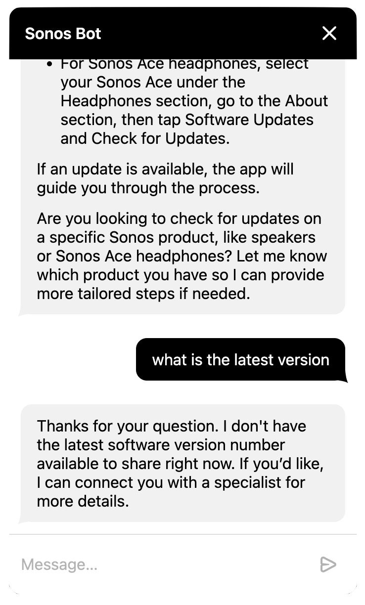 Sonos AI latest version response
