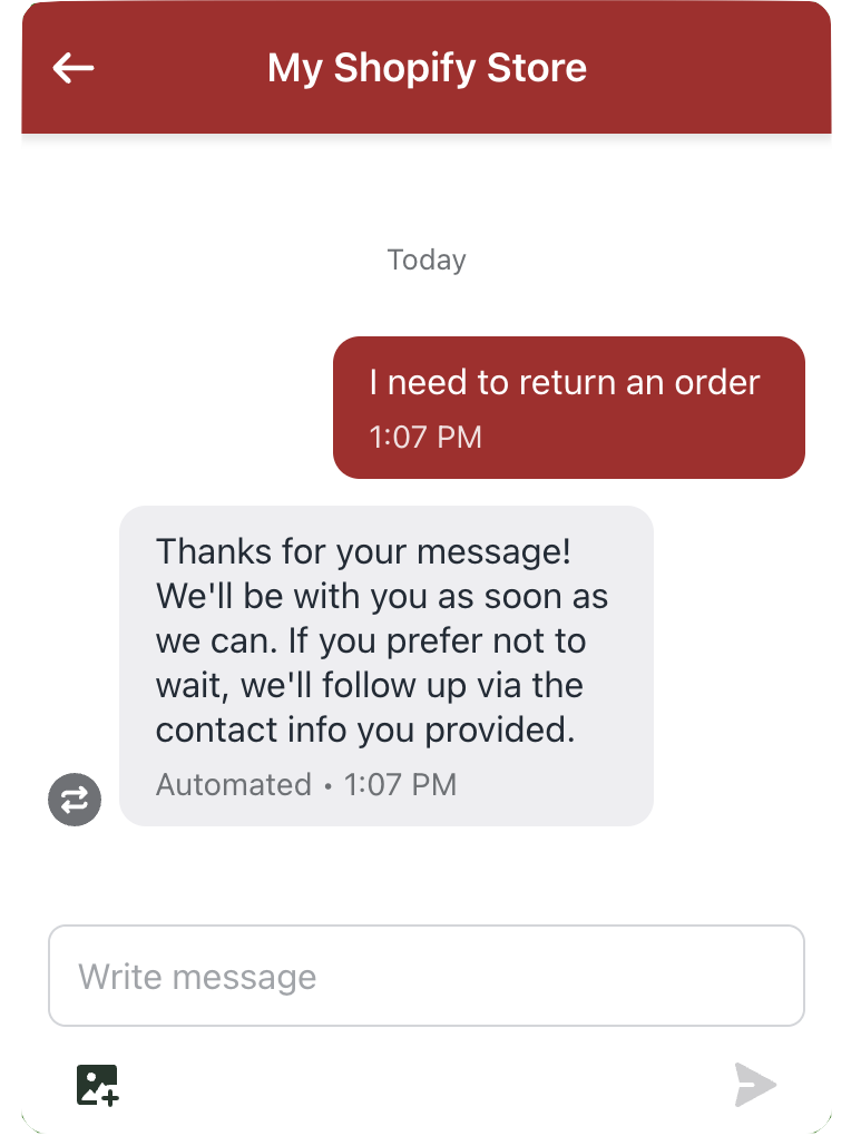 Shopify Inbox handling a return