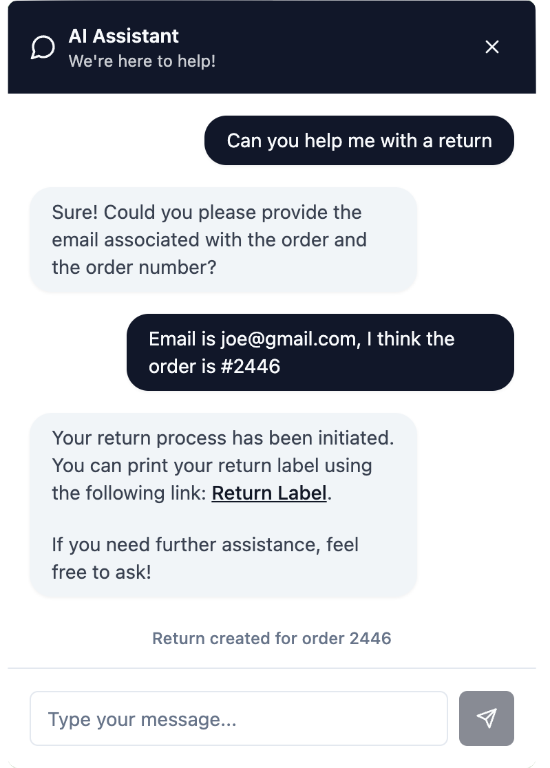 Valiopt AI handling a return